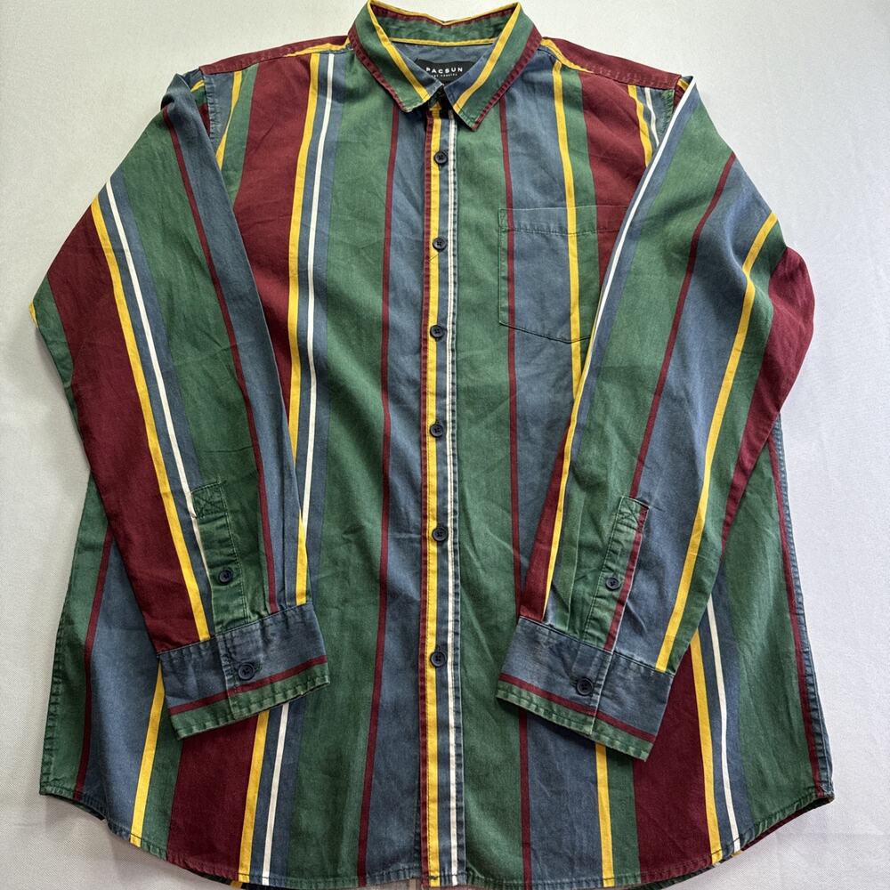 Vintage PacSun Striped Button Down Shirt Mens L 90s Y2K Multi Color Cotton #0299